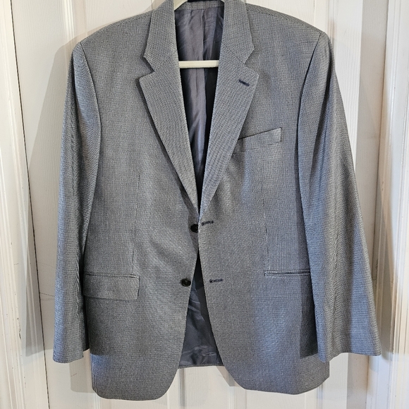 Ralph Ralph Lauren Silk Blue Gray Houndstooth Print Sport Coat Blazer Size 40R - Picture 1 of 15